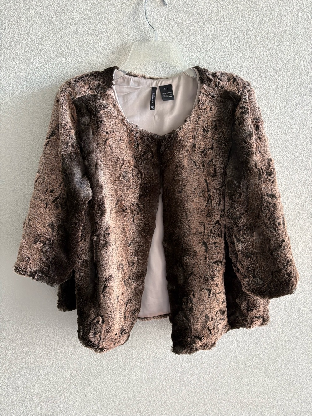 New Directions Faux Fur Open Front Jacket - Brown